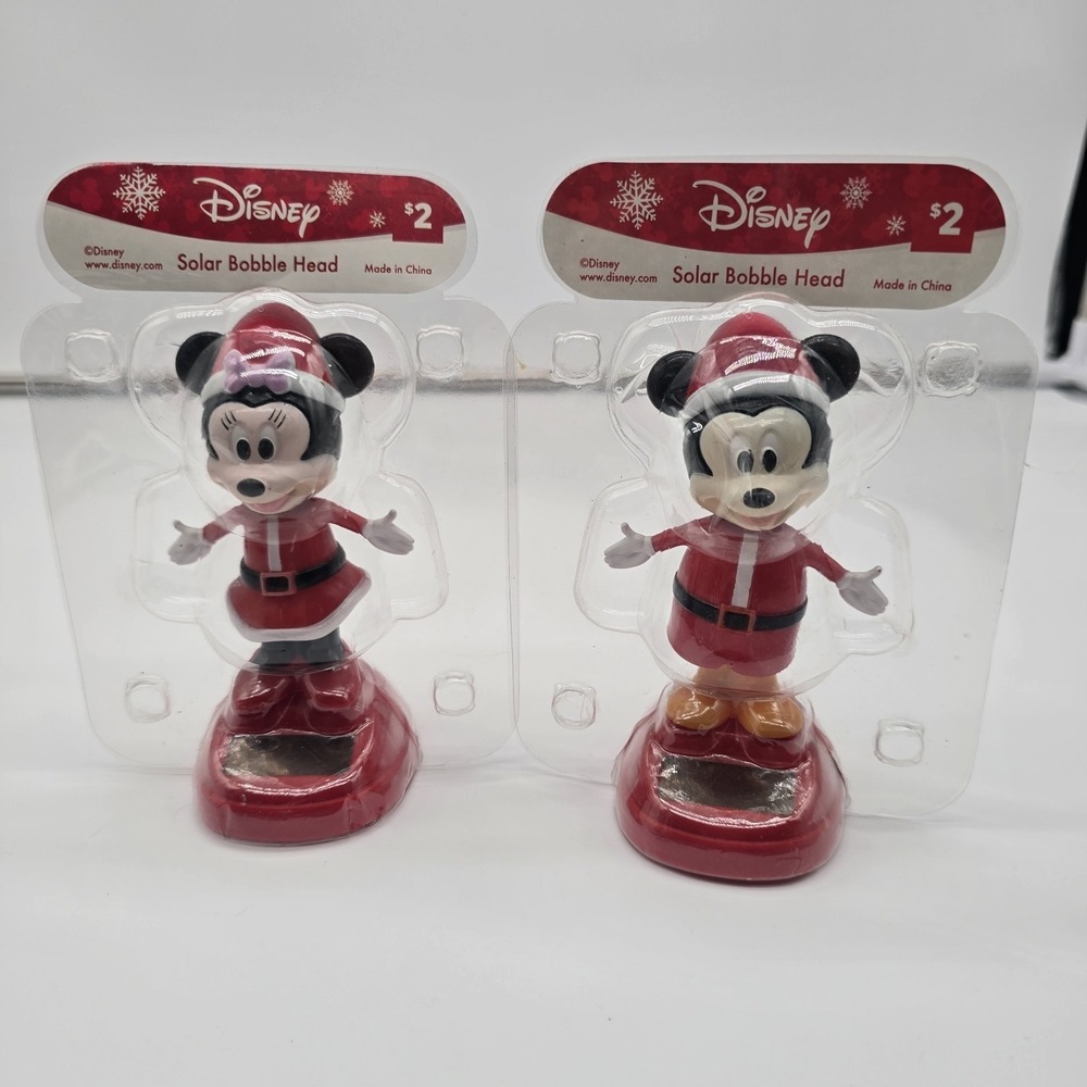 (2) Mickey Mouse‎ Santa Claus Solar Bobbleheads